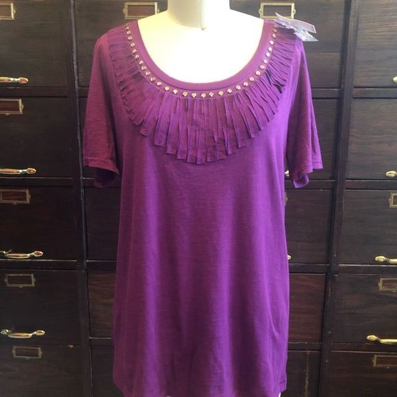 Loft Plum Ribbon & Rhinestone Tee - L - Picture 2 of 5